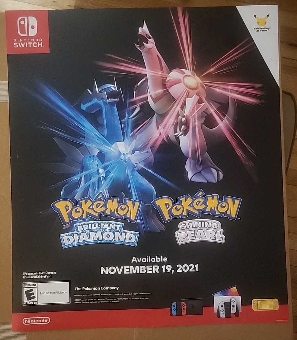 Nintendo Pokemon Brilliant Diamond Shining Pearl In Store Promo Poster 24” x 28”