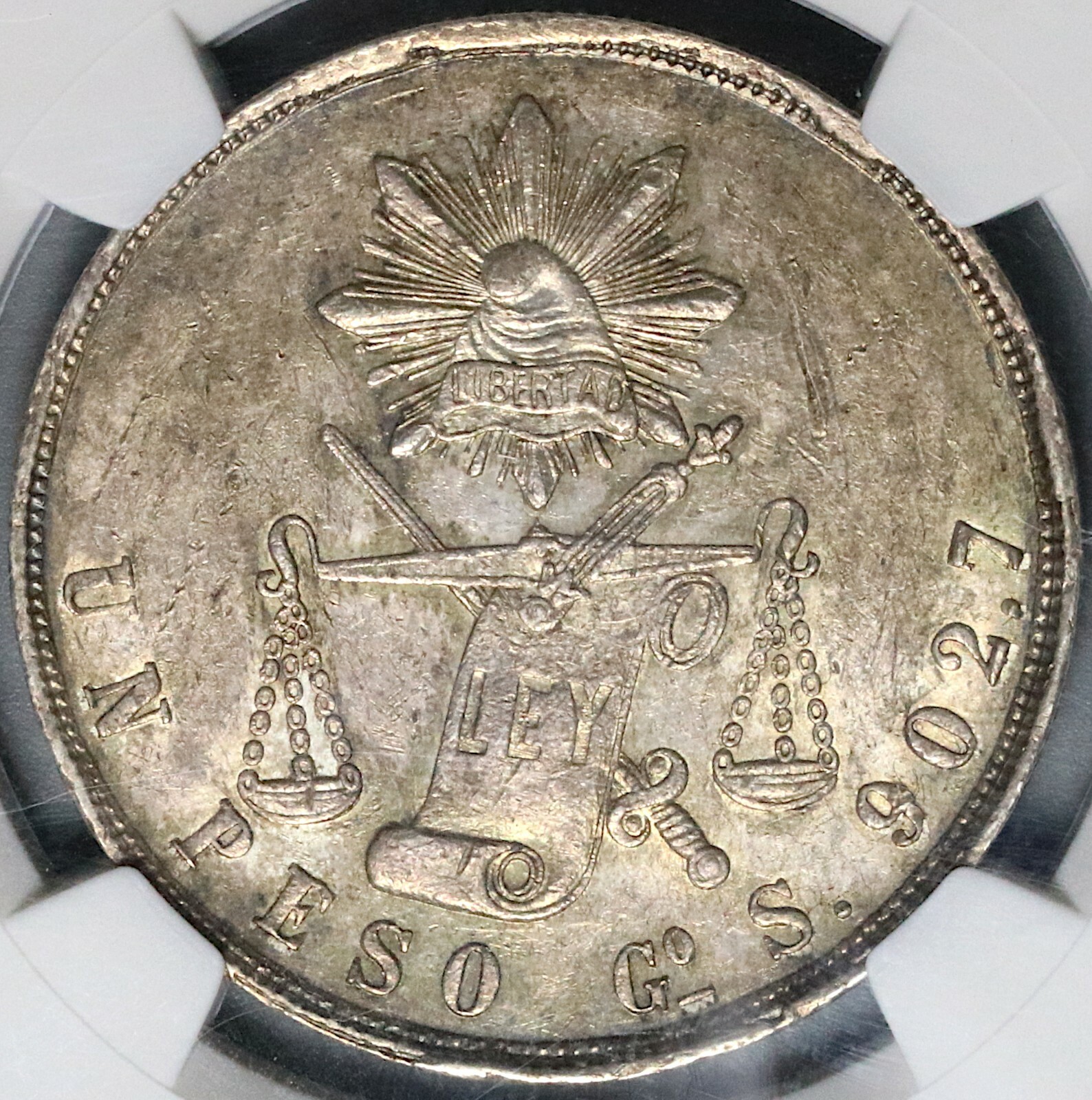 1871-Go NGC MS 61 Mexico 1  Peso Guanajuato Mint State Silver Coin (22050904D)
