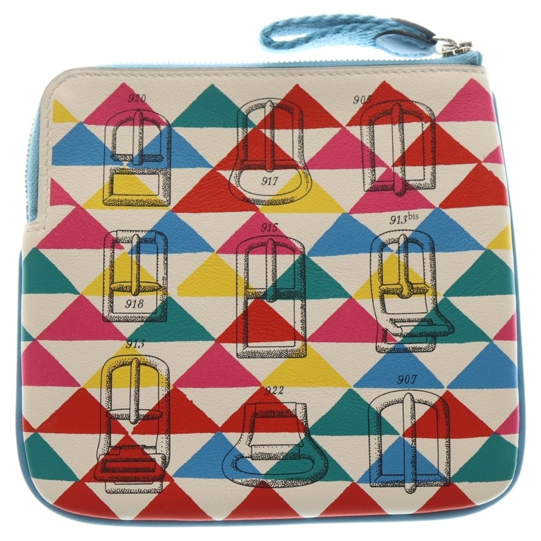 HERMES Carre Pocket Pouch Accessory Purse Leather Multicolor White X Red D Used