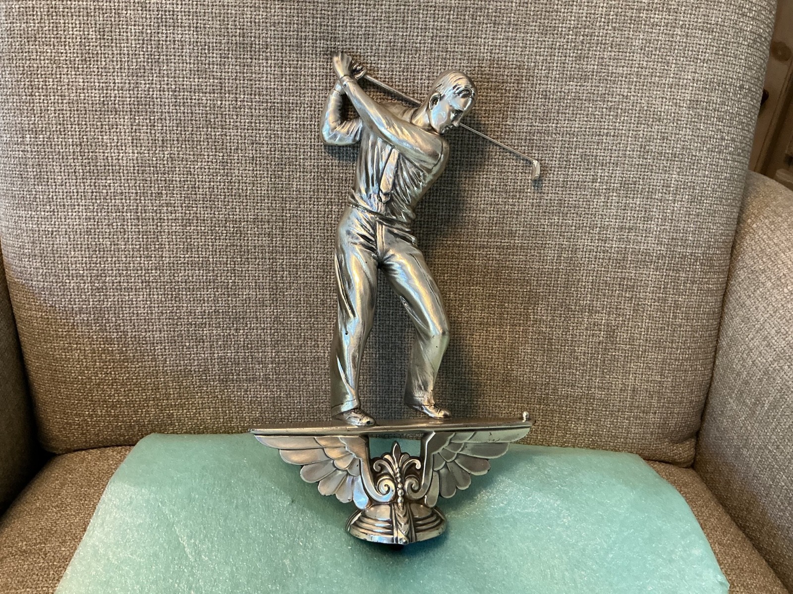 Large Vintage Golfer Trophy Topper, solid metal, 12" tall