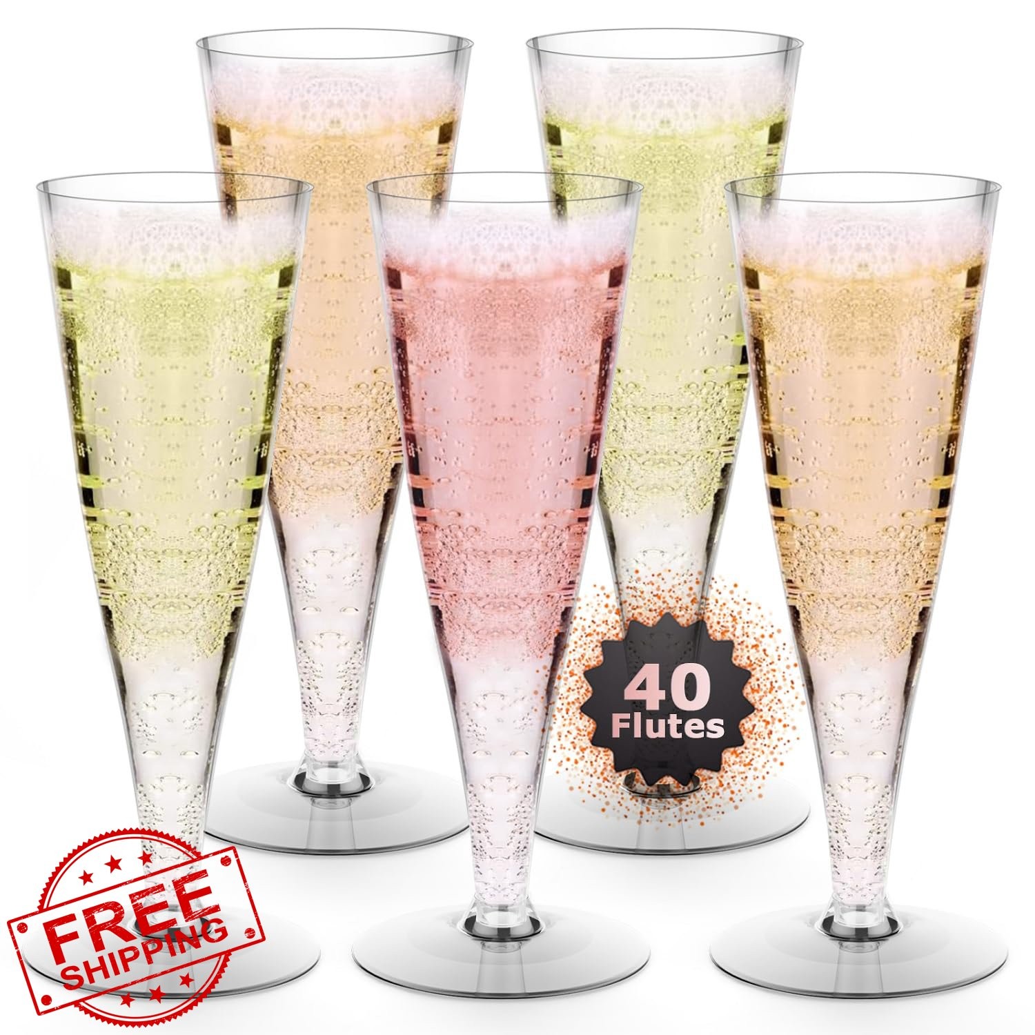 Lazyshine Clear Disposable Champagne Flutes 40pk 4.5oz Cocktail Cups