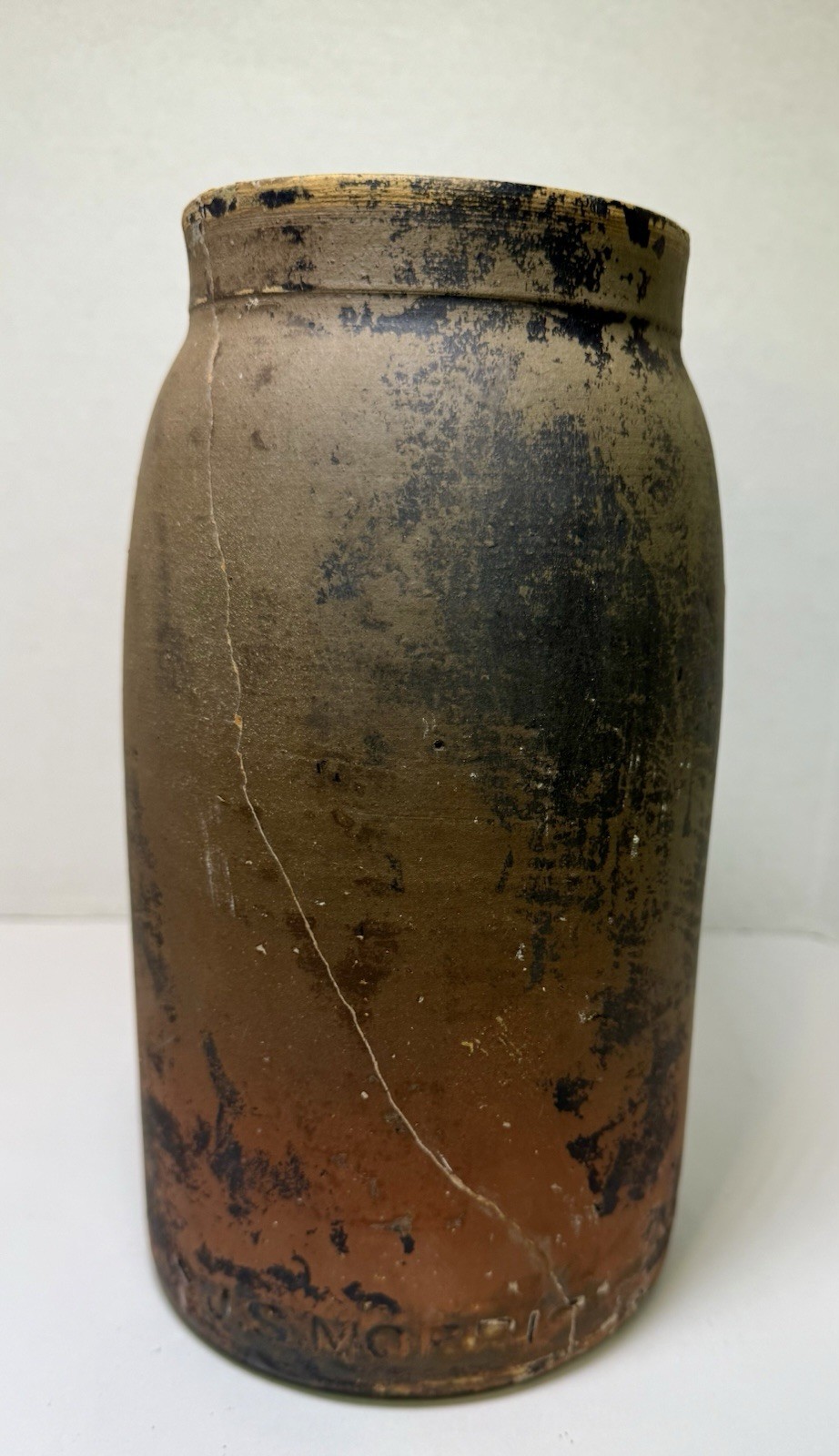 Antique J.S. Morrison Seagrove NC Stoneware Jar 10” 1 Gallon Cracked 