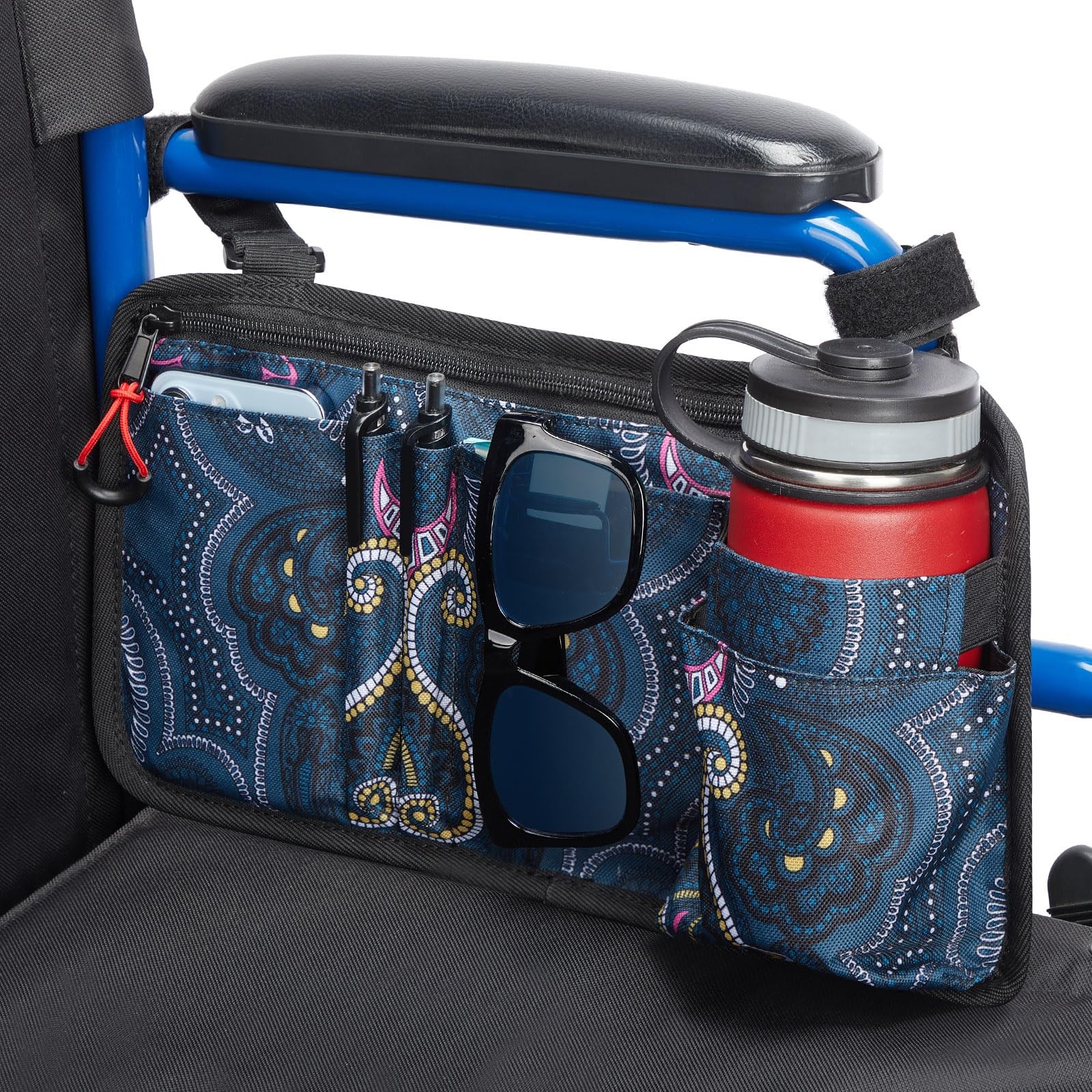 Walker Side Bag, Wheelchair Armrest Storage Pouch with Cup Holder, Wheelchair...