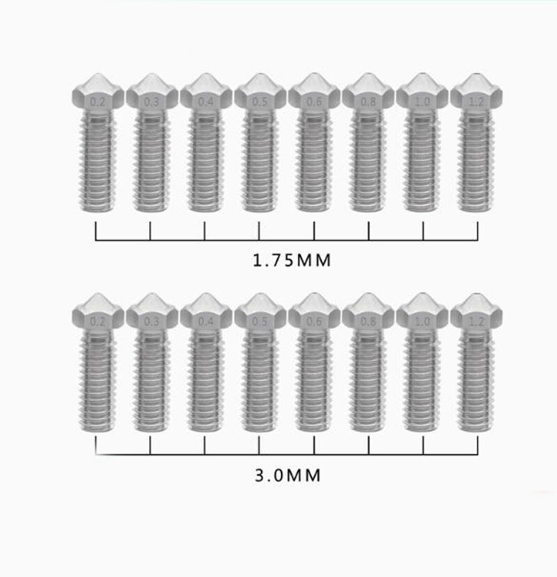 0.2-1.2mm V6 Metal Volcano Extruder Nozzle M6 3D Printer For 1.75mm 3mm Filament