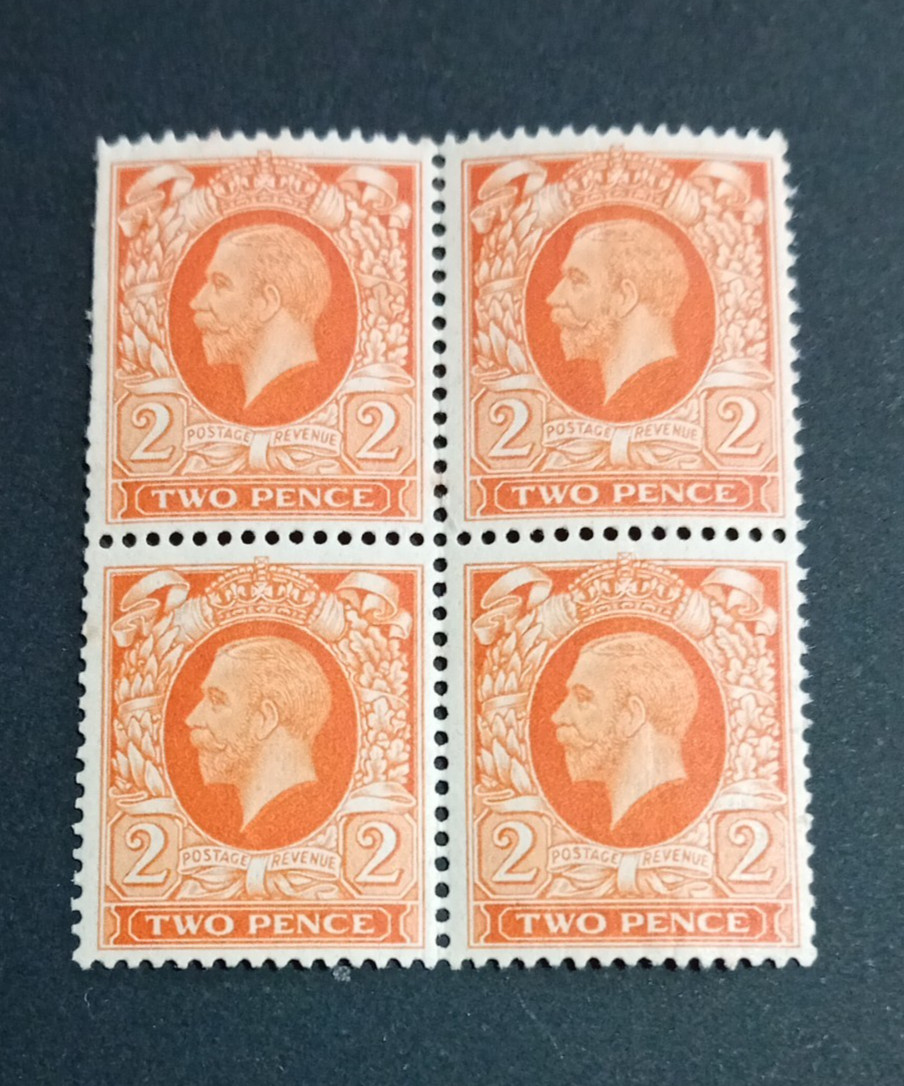 GB KGV 1934 2d Orange. SG442 Block of 4 Mint stamps MNH