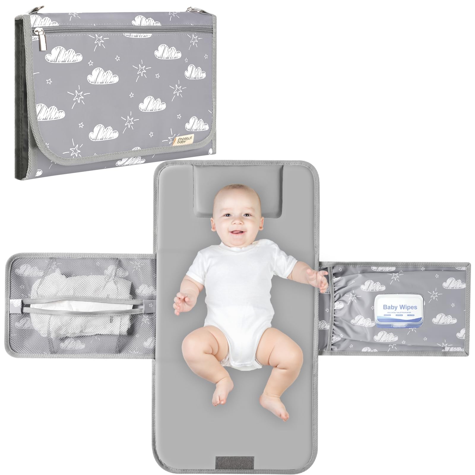 Portable Change Pad set Extra Large Grey Baby diaper nursery mat