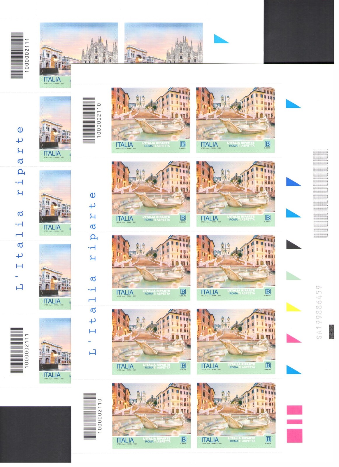 2021 Italy, Minifogli da 10, Serie Turistica, L'Italia Riparte, 6 values, MNH**