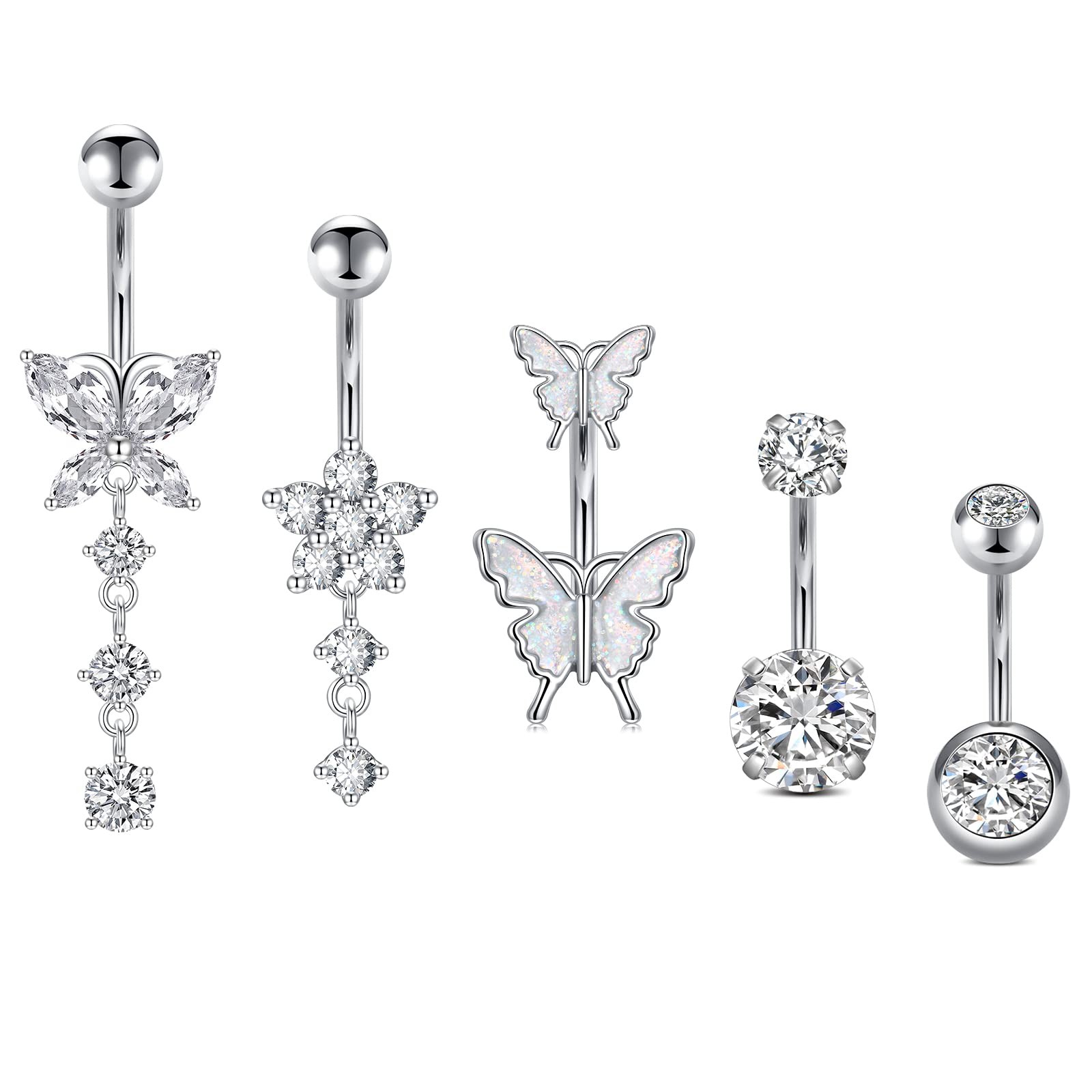 Incaton 14G Belly Button Rings, Stainless Steel Diamond Silver 10mm 