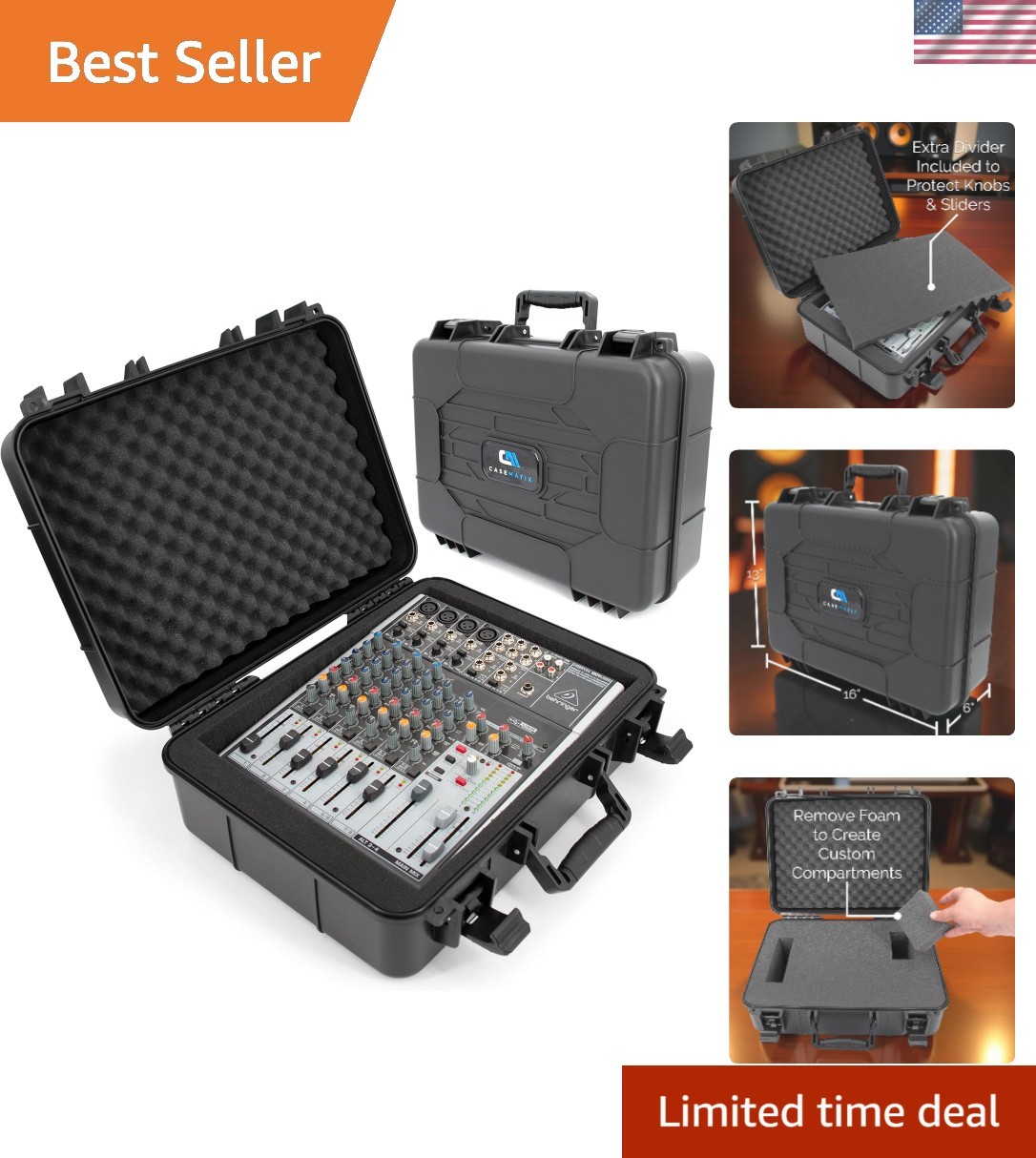 Compact Hard Shell Audio Mixer Case with Foam Interior for DJs and Musicians