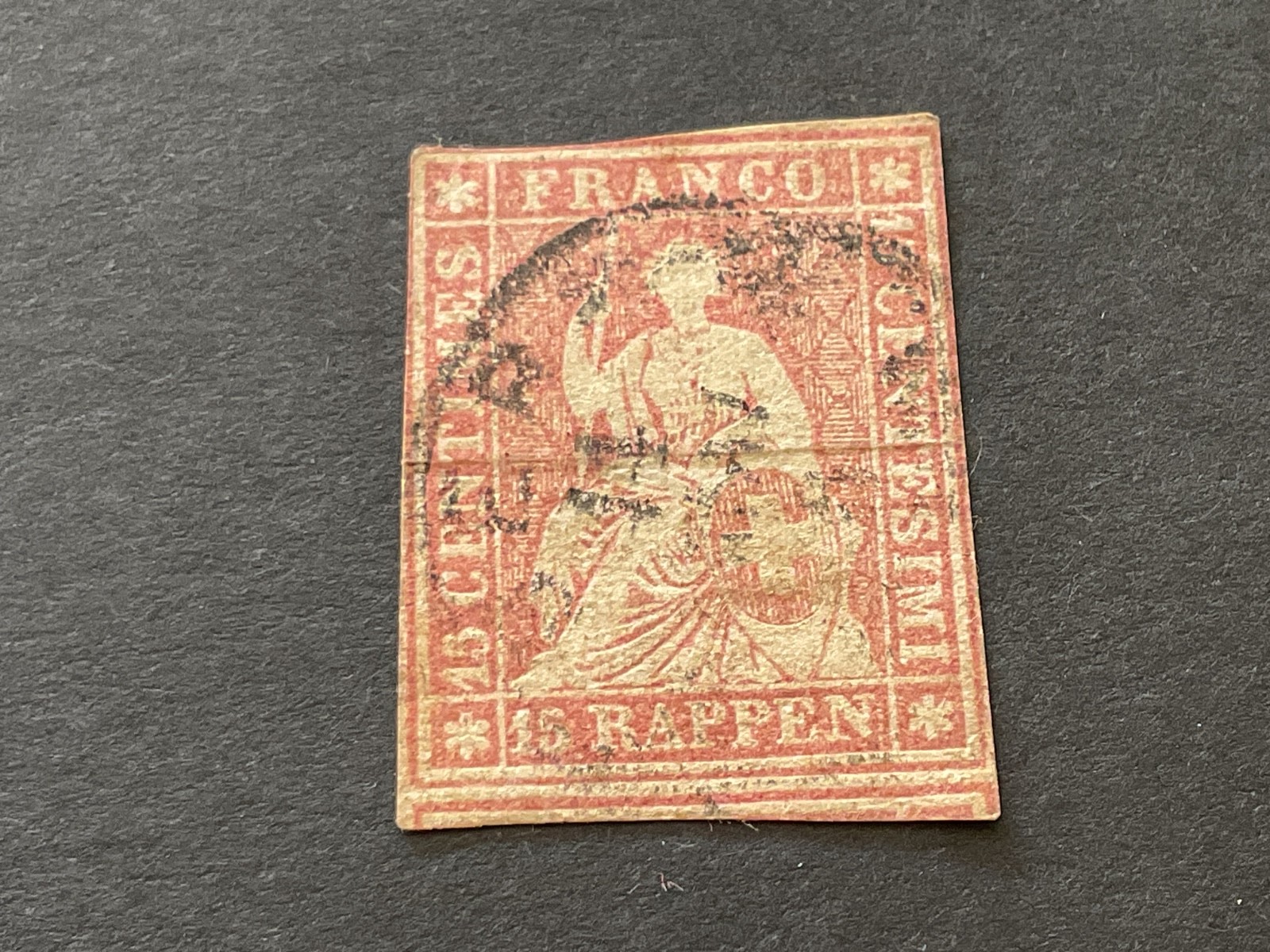 Switzerland 1854 Imperforated 15Rp  used stamp B3245