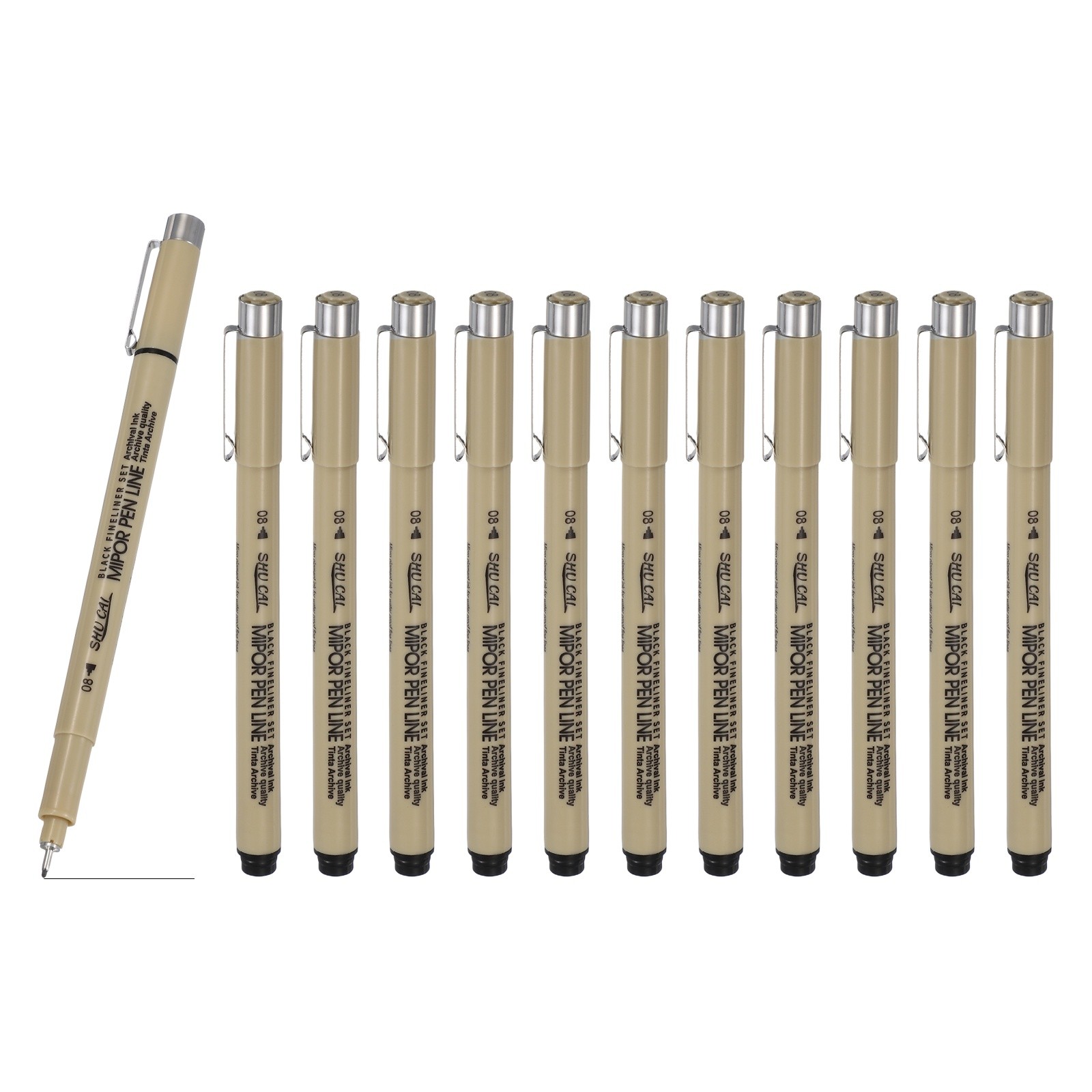 Fineliner Pens, 12 Pcs 08 0.5mm Fineliner Marker Black Waterproof Ink Pens