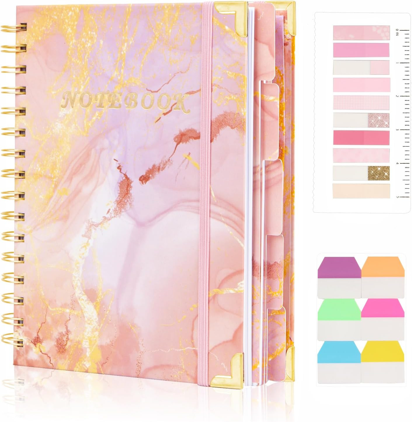 Spiral Notebooks for Work, 240 Pages Lined Spiral Journal Notebook, 5 Subject A5