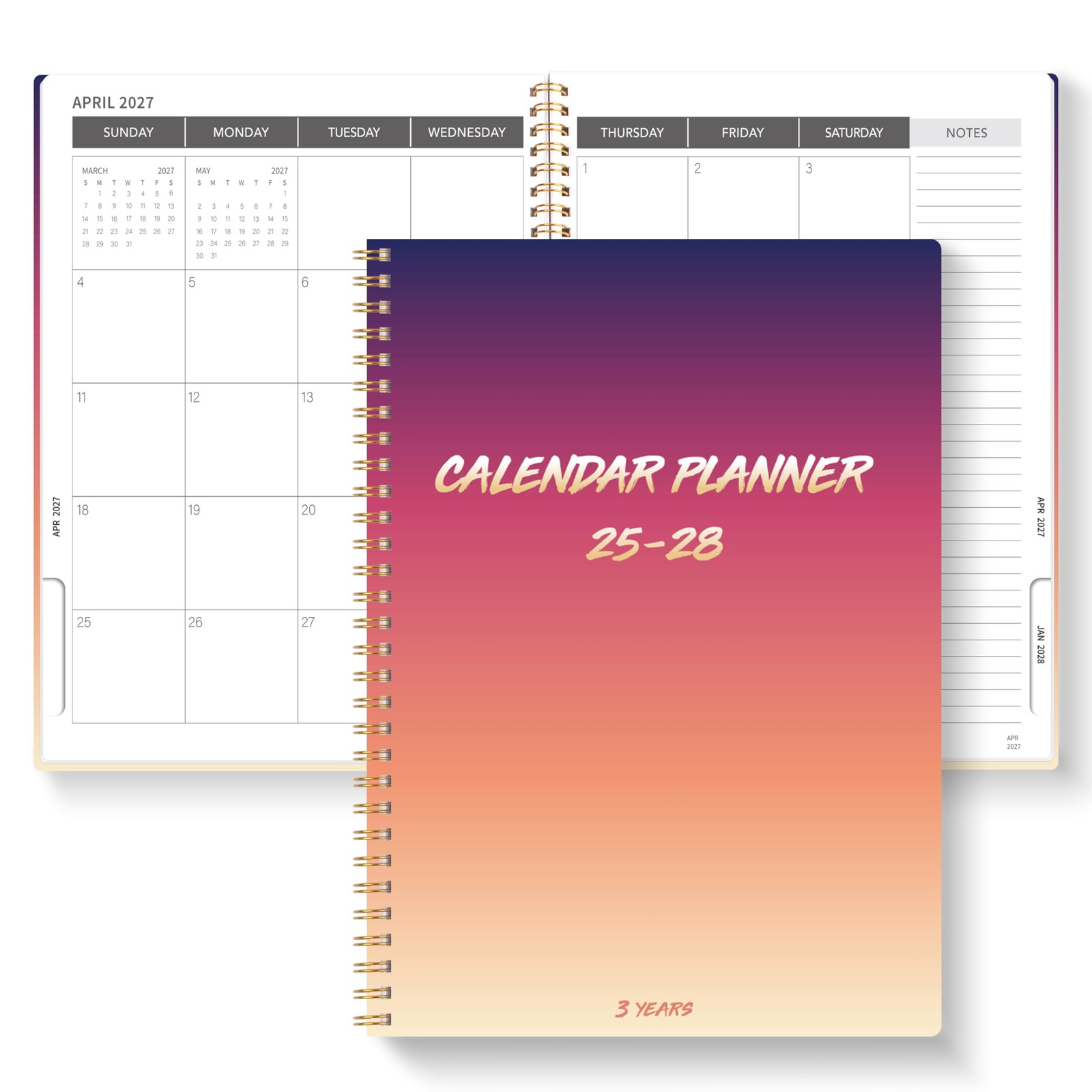 Monthly Planner 2025-2028, A4 July 2025-June 2028, Gradient Purple&Orange 