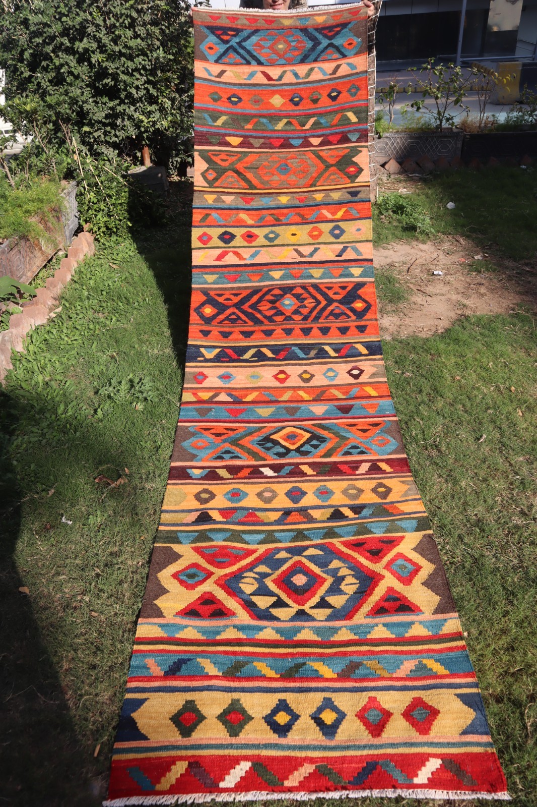 340 X 80 CM Stunning Turkish Flat Fine Weave Natural Vegetable Dye Kilim Runner