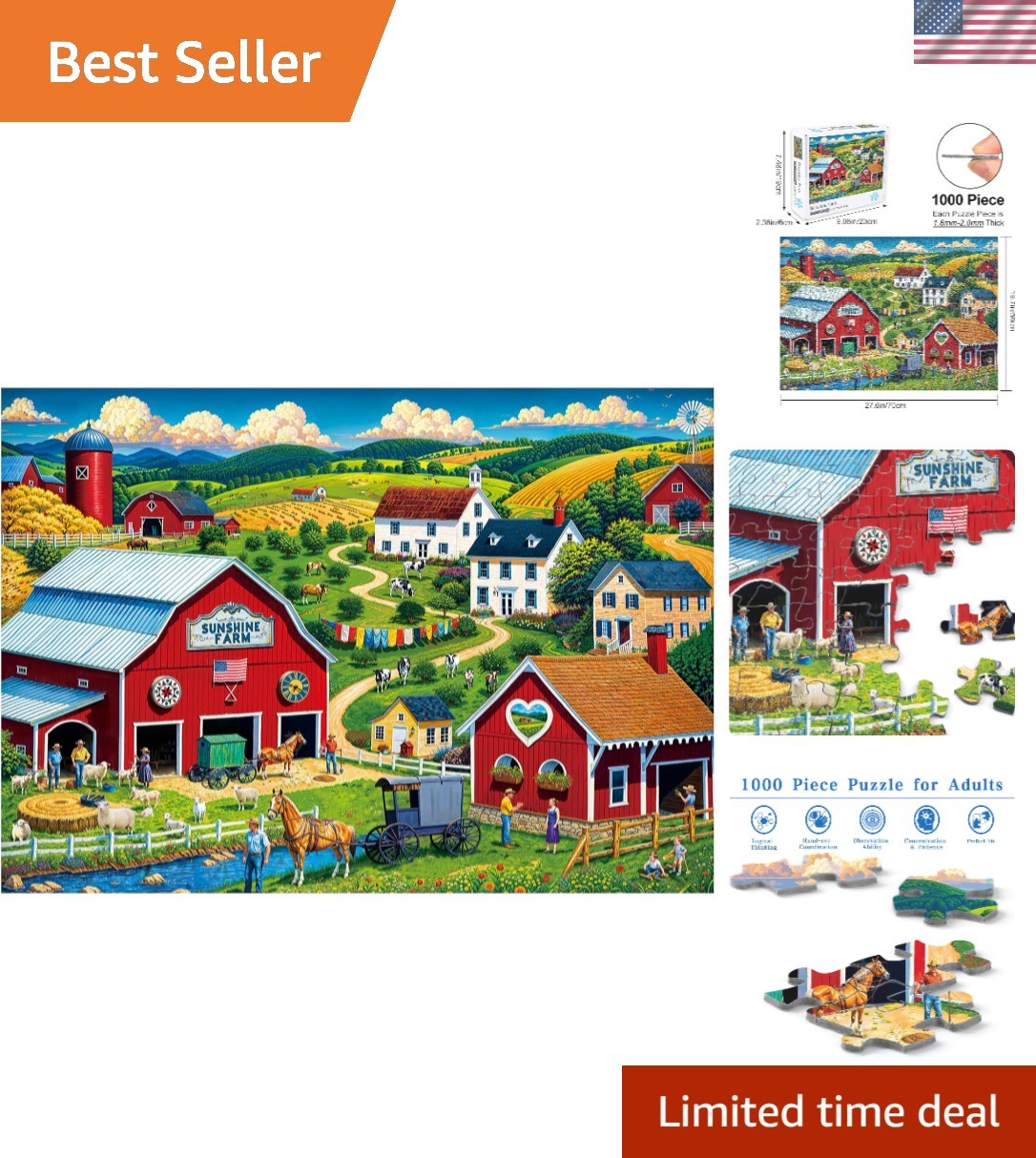 Challenging 1000-Piece Sunshine Farm Jigsaw Puzzle for Adults - Perfect Decor