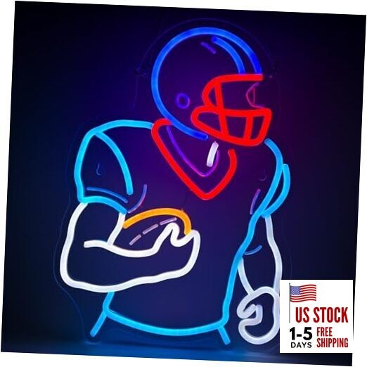 Football Player Neon Light - Dimmable LED Football Decor for Man Cave, Blue