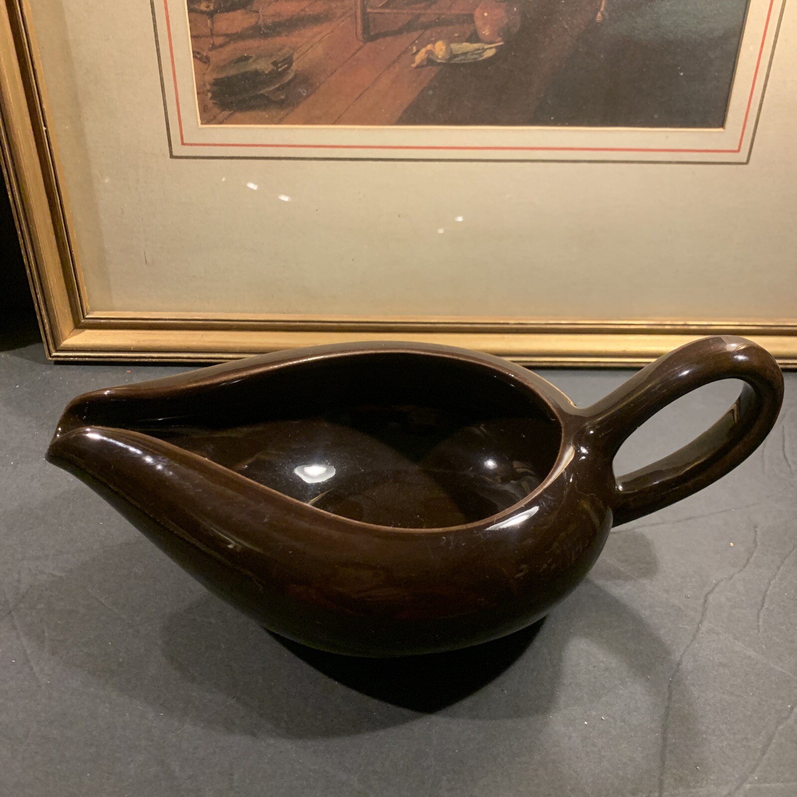 MCM Late Art Deco Chocolate Brown Glazed Gravy Boat~Sleek Great Design~Choice