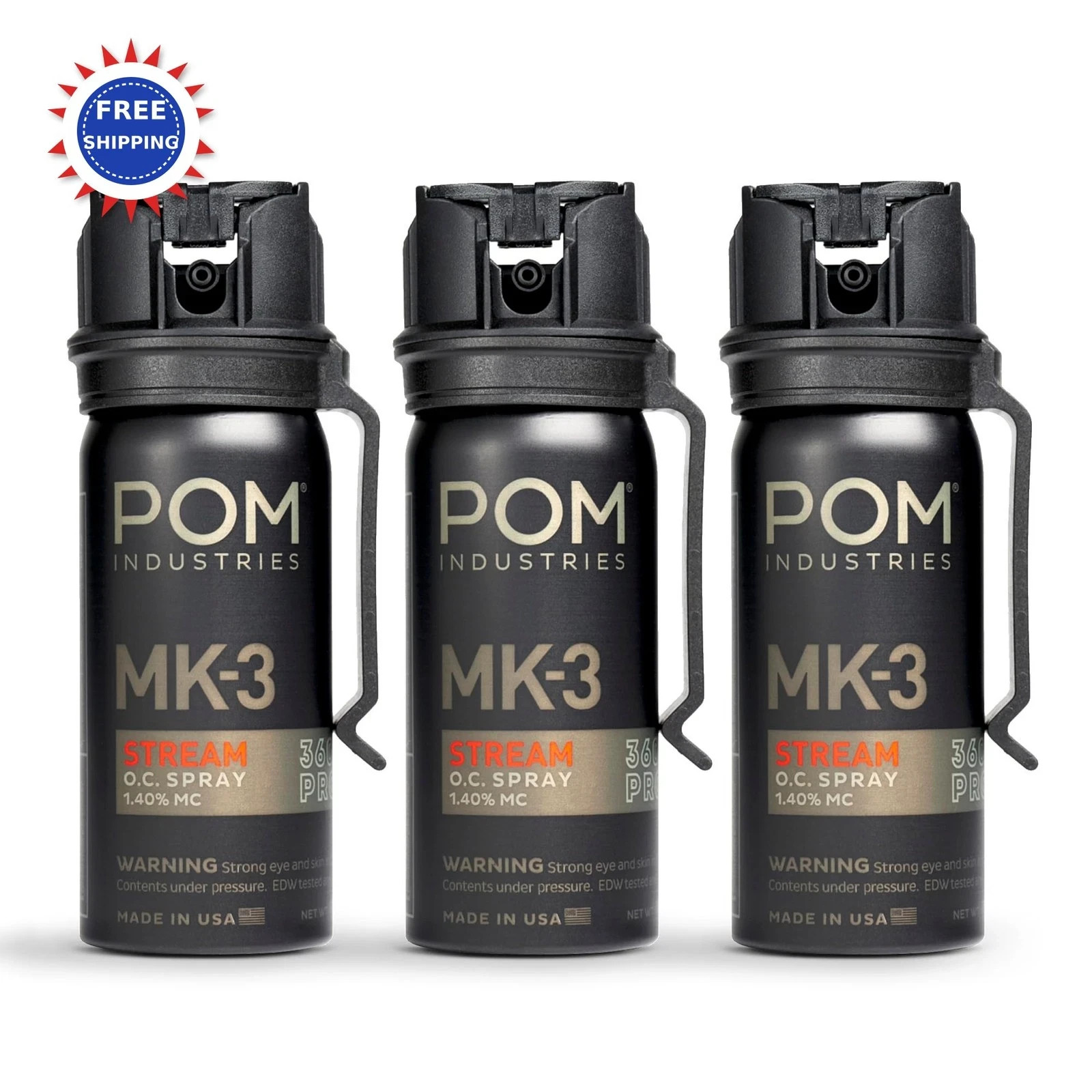 Pepper Spray 18 ft Range Belt Clip POM MK3 Maximum Strength OC UV Dye Model