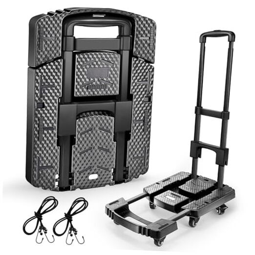 Folding Hand Truck 500lbs, Portable Heavy Duty Dolly Cart, 6 Wheels 17 Black