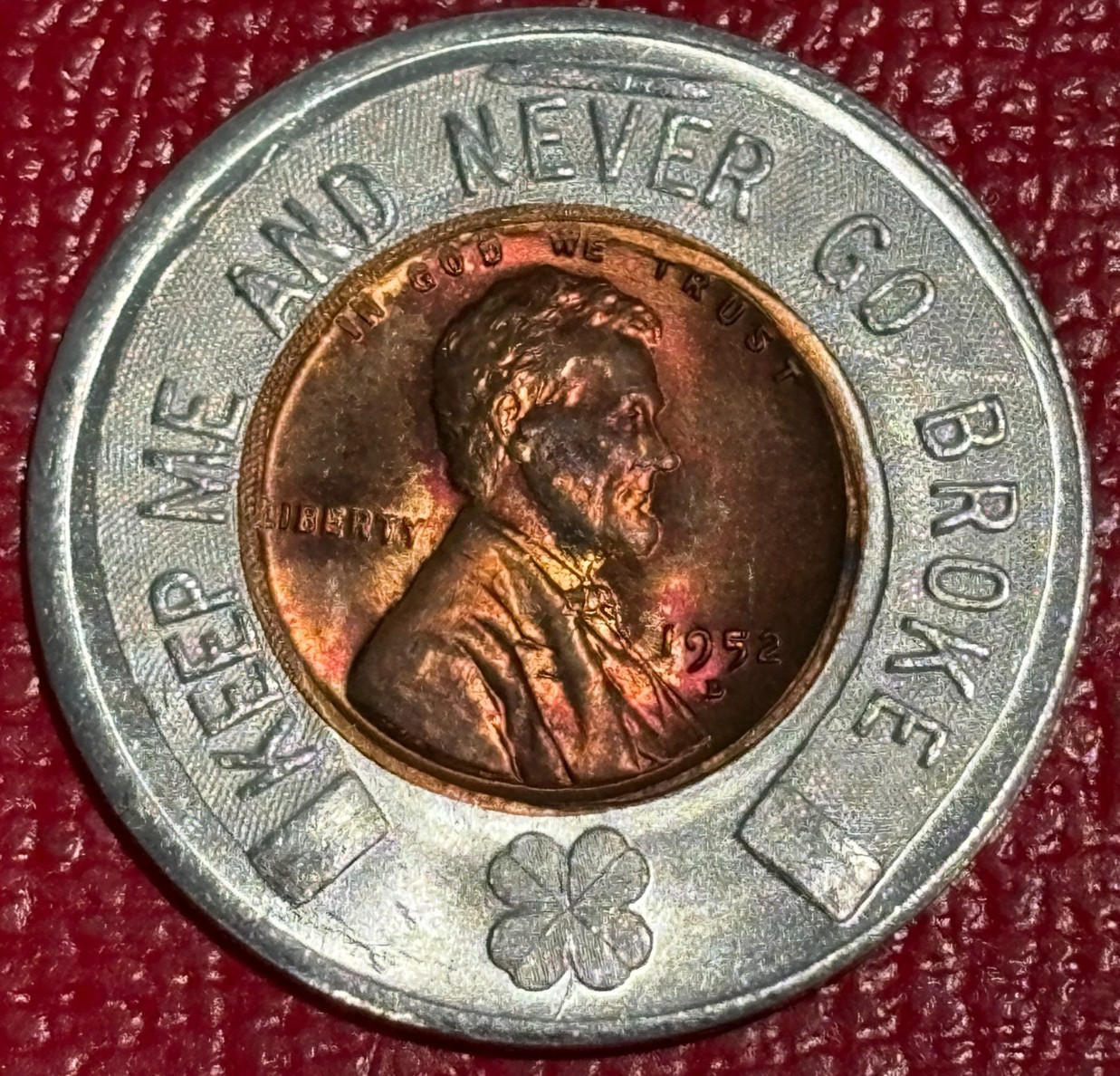 ENCASED COIN UNC 1952 D LINCOLN CENT RED/PURPLE TONING LANTERNIER FLORISTS-JUN41