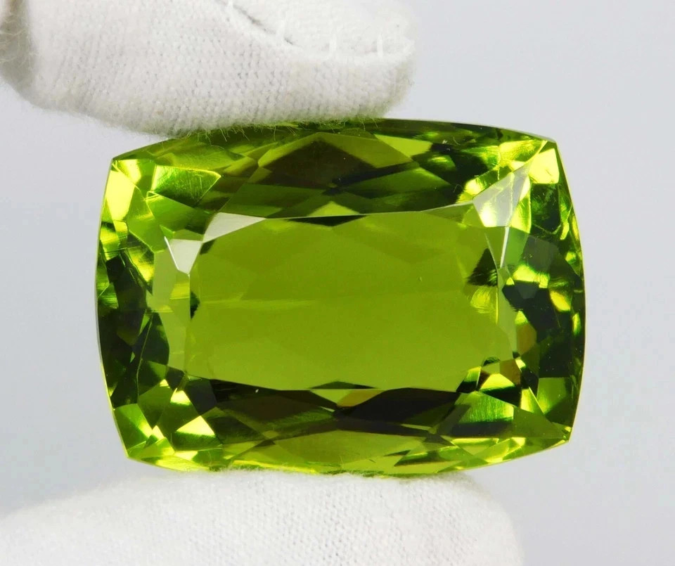 112.70 Ct Green Lab-Peridot Cushion Cut Certified Loose Gemstone