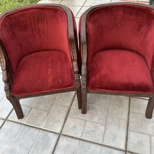 Vintage Mid Century Modern 2000s Retro Child Kids Red Velvet Pair Of Chairs Rare