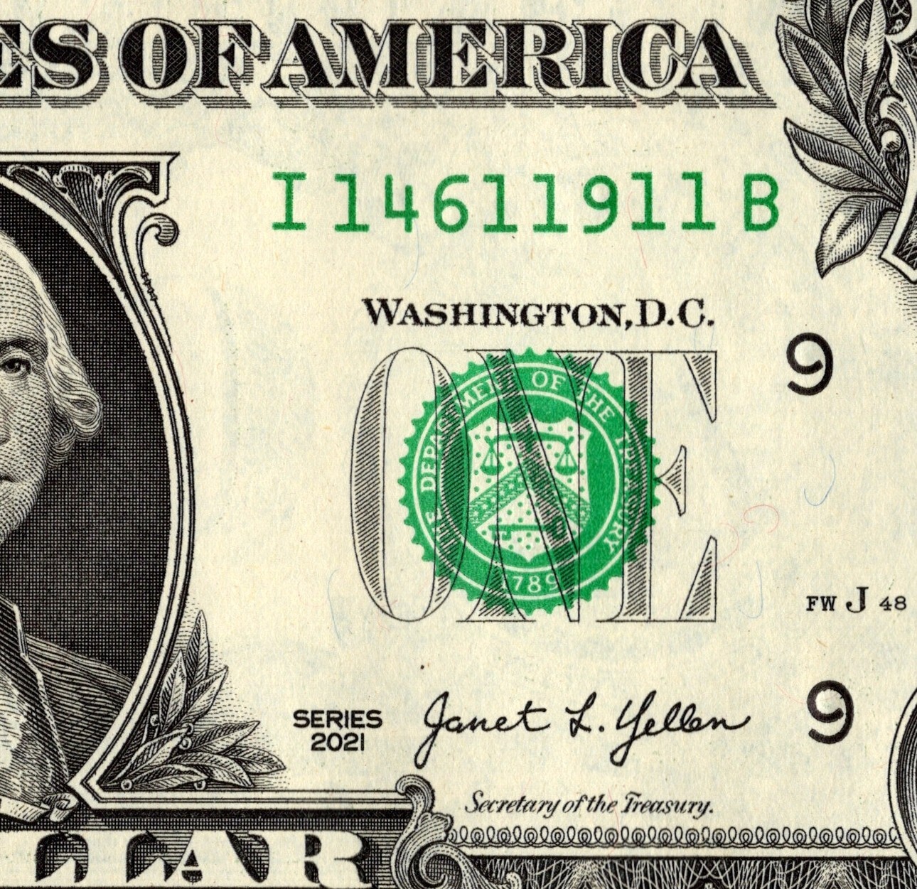 Five of a kind 1s Fancy Serial Number One Dollar Bill I14611911B