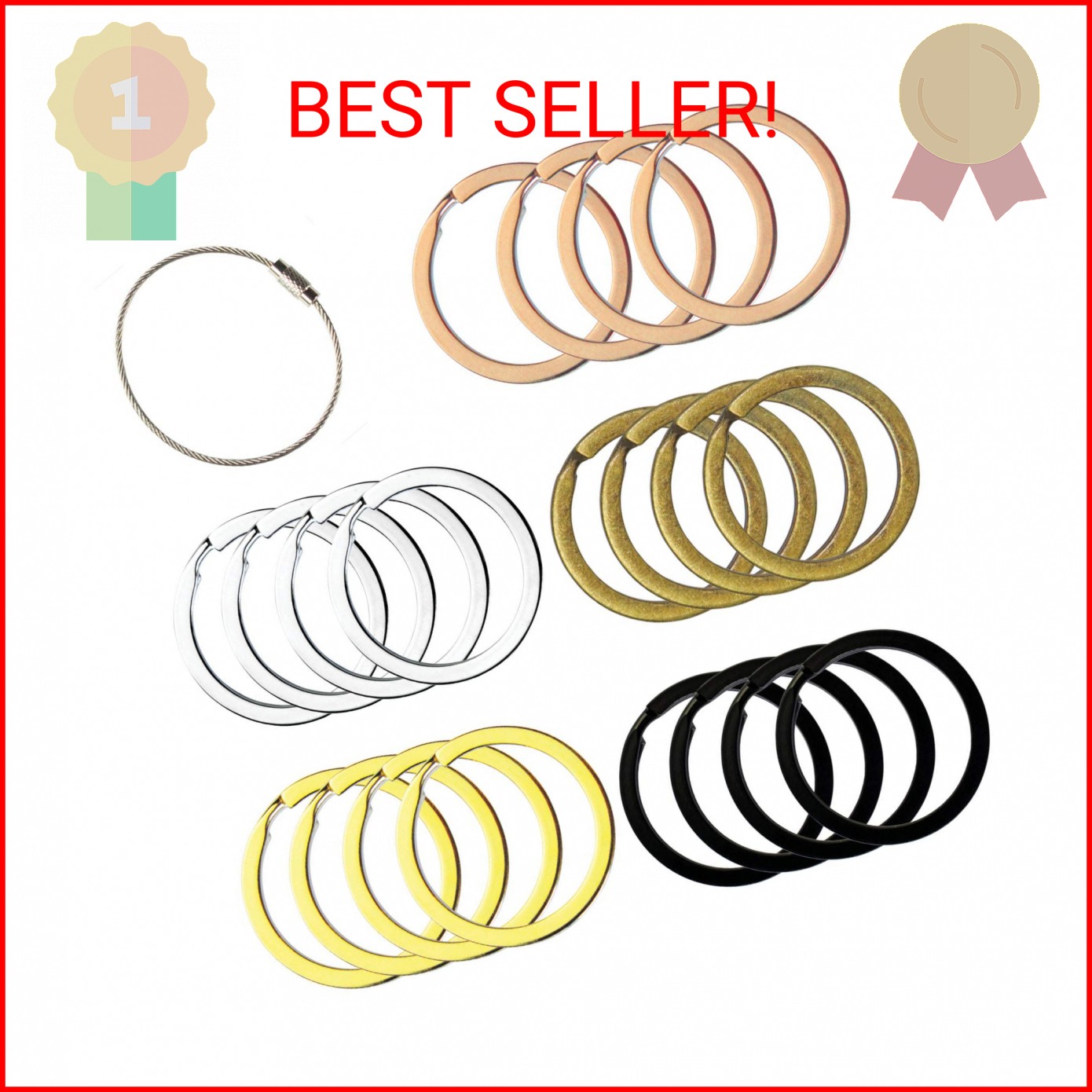Flat Key Rings Key Chain Metal Split Ring 40pcs (Round 1 Inch Diameter), for Hom