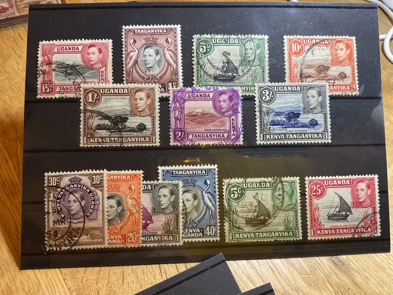 Kenya Uganda Tanganyika mounted mint or used stamps on 4 cards   B3132