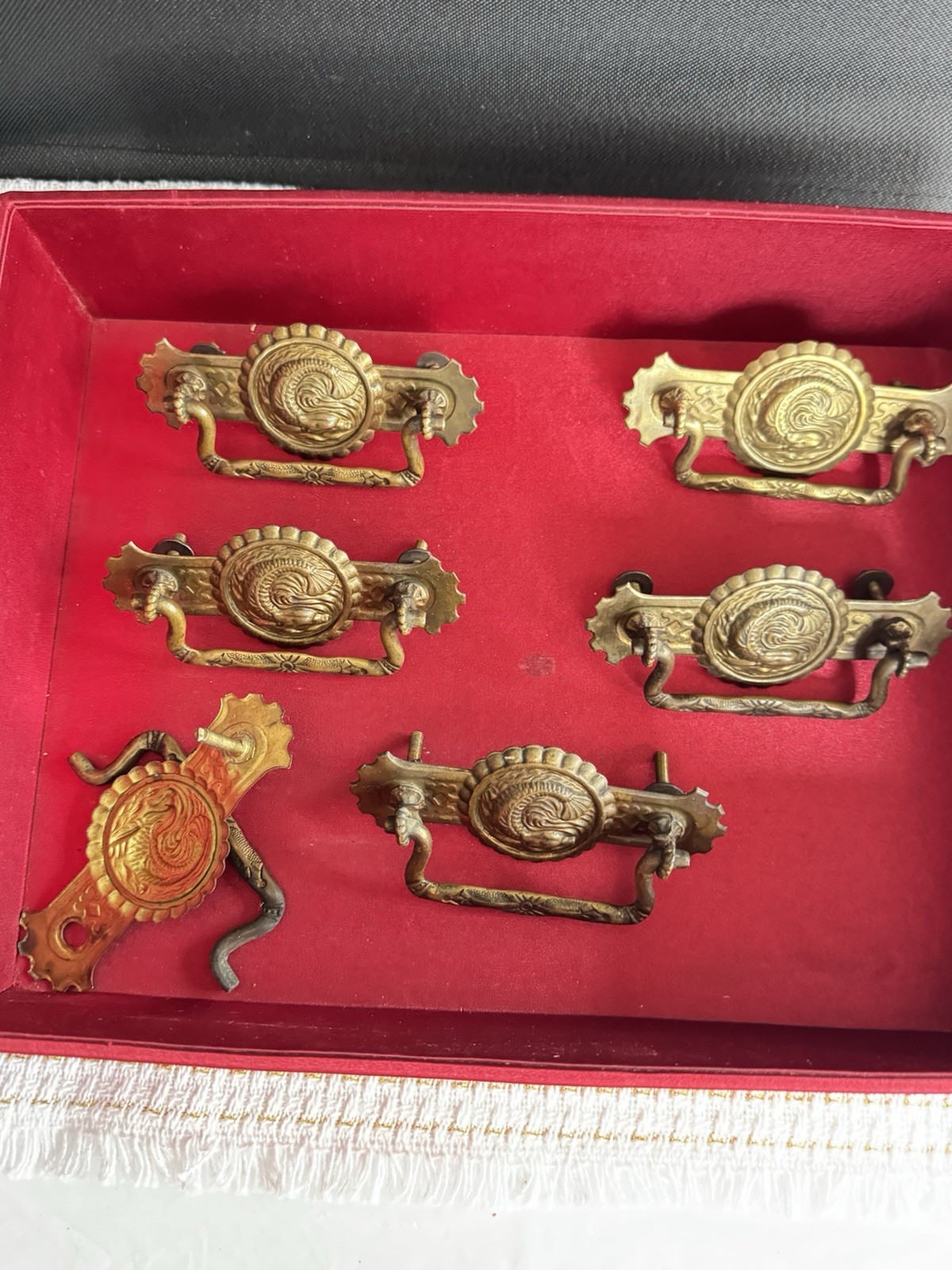 Antique Restoration 5 Drawer Pulls Pressed Brass Patina - Oriental Fish Salvage