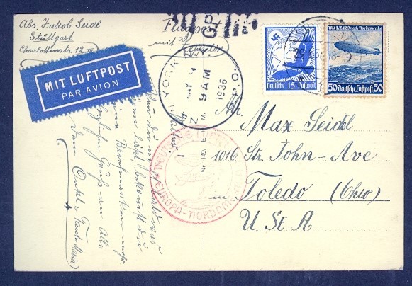 GERMANY 1936 STUTTGART REAL PH PPC AIRMAIL TO USA