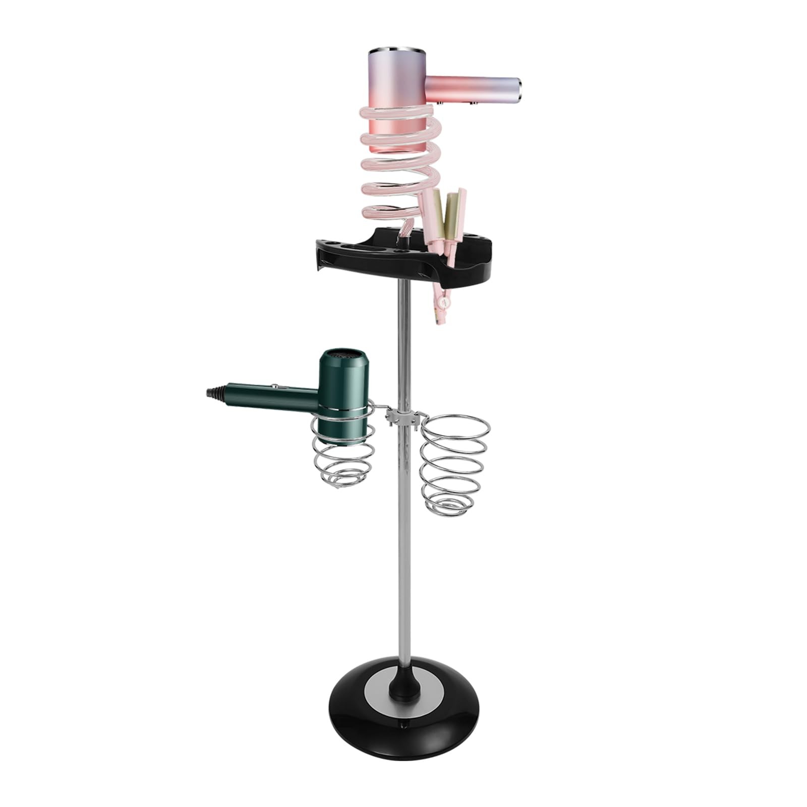 Hair Dryer Stand Hands-Free Adjustable Height with 360 Rotation Tray