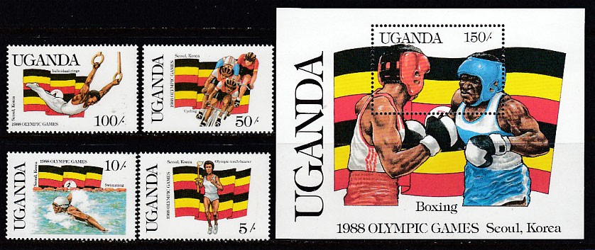 Uganda - Mail Yvert 458/61+H,68 ** Mnh Sports