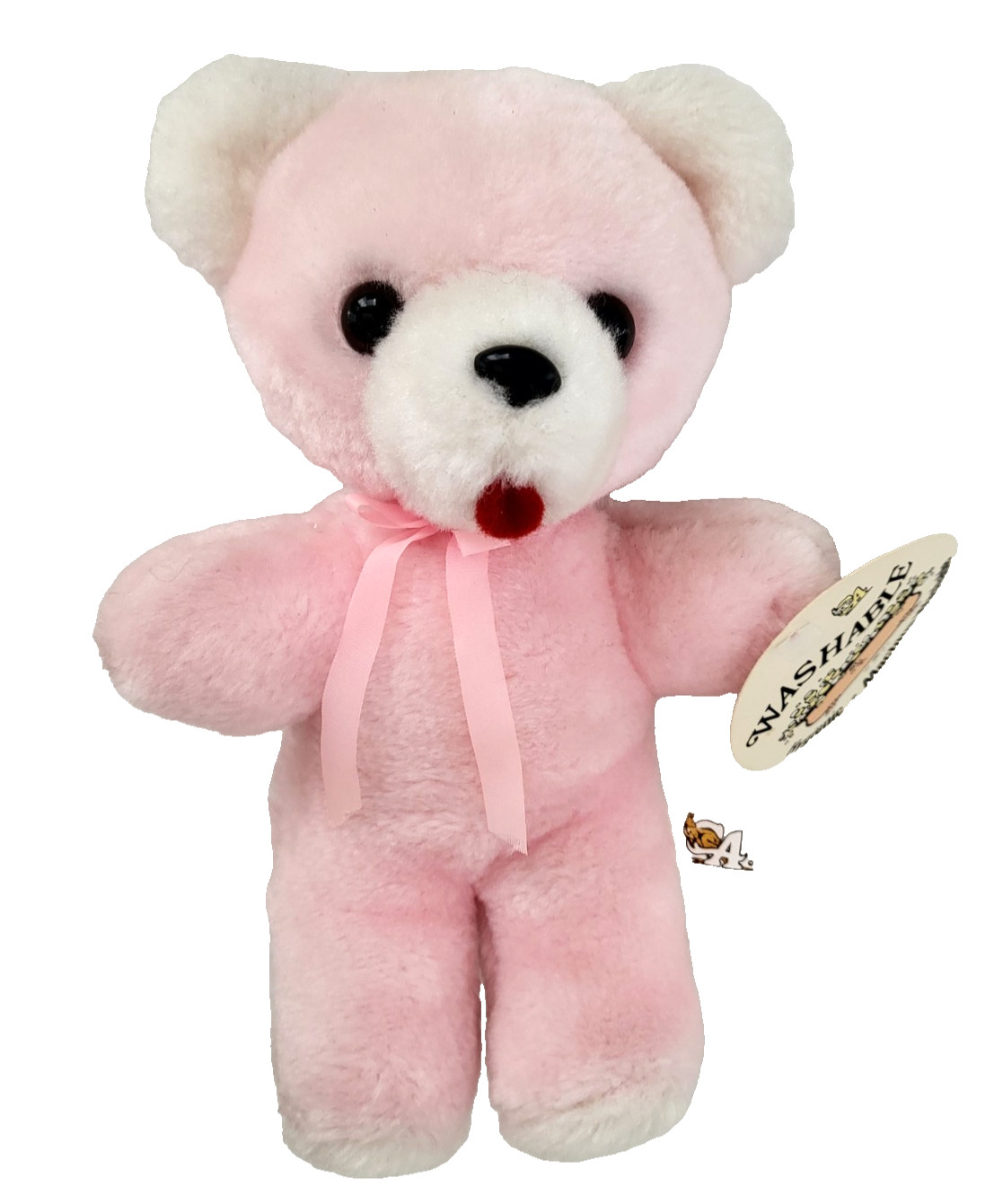 Vintage C A Toys Australia Bear Plush Pink White Teddy 9" Red Tongue Standing