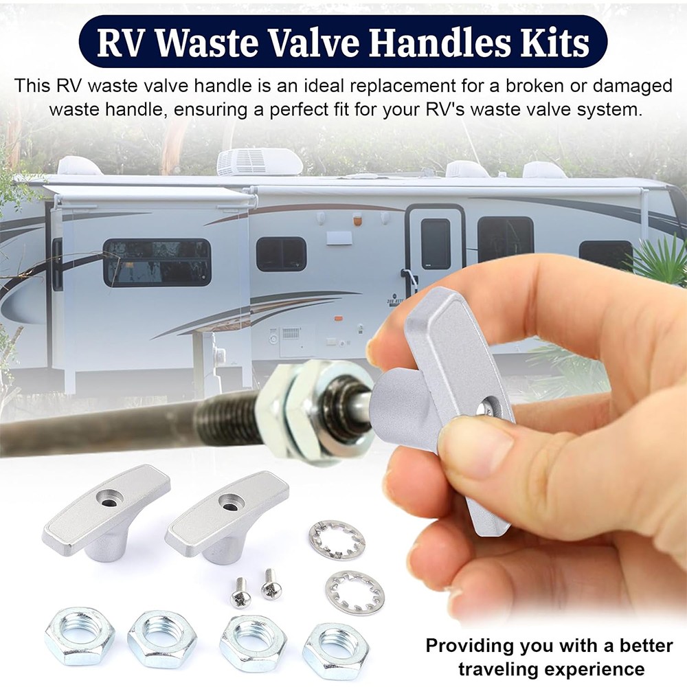 2pc Top-Grade Metal RV Waste Valve Handle Kit w/Accessories, Compatible Valterra