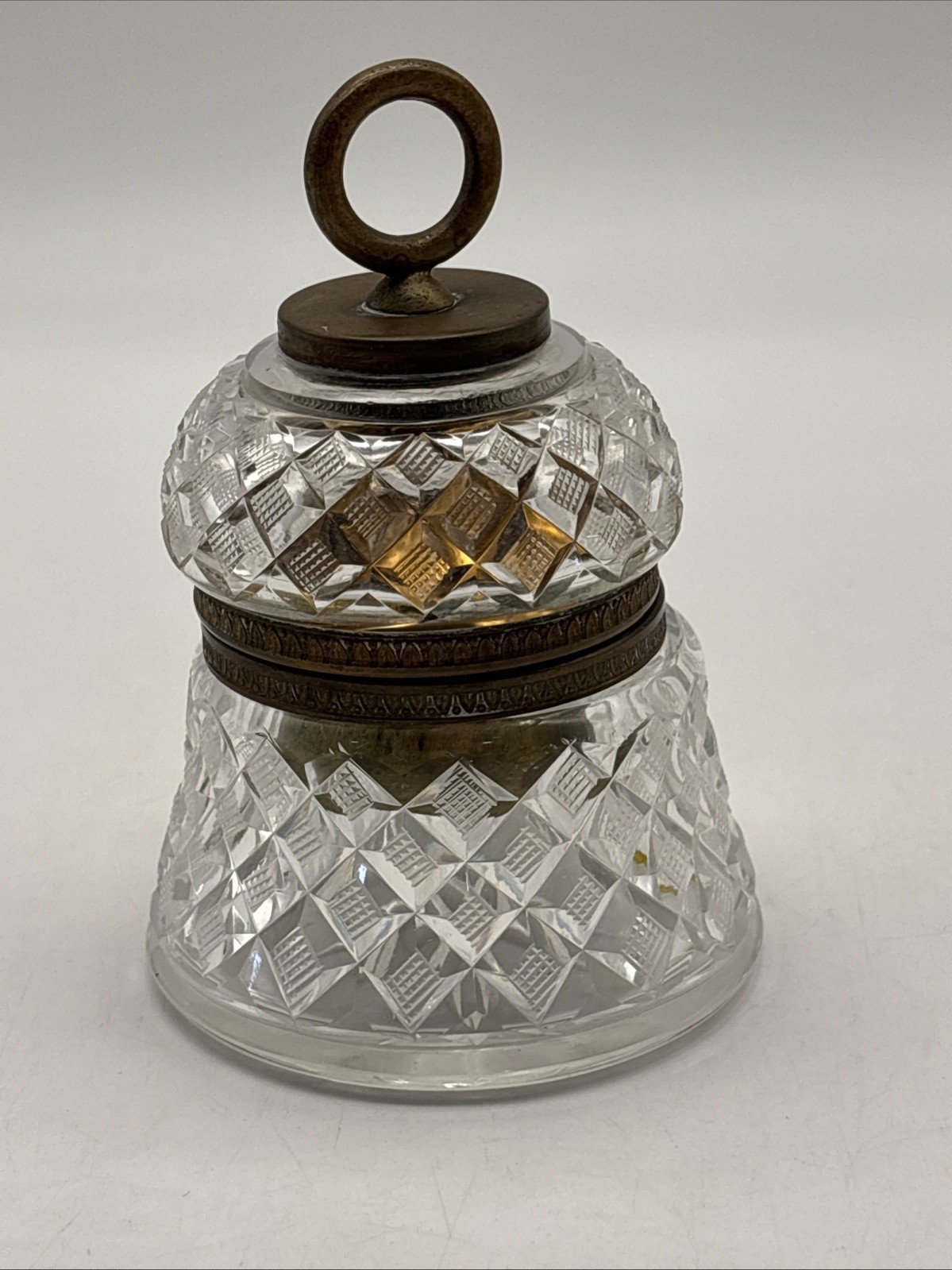 Vintage Crystal Table Lighter With Hinged Lid Gold Toned 4.5" Tall