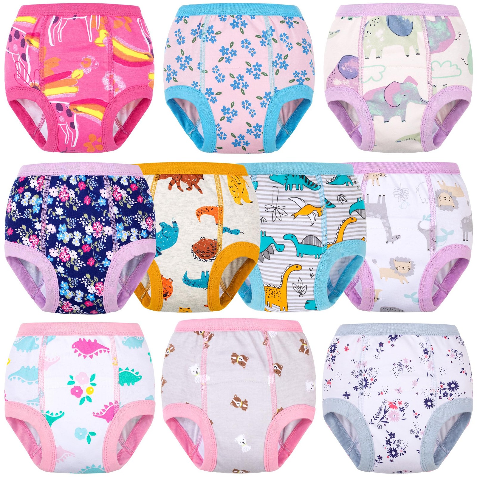 10-Packs Training Underwear Absorbent Potty Trained Pants for Boys and Girls, 3T