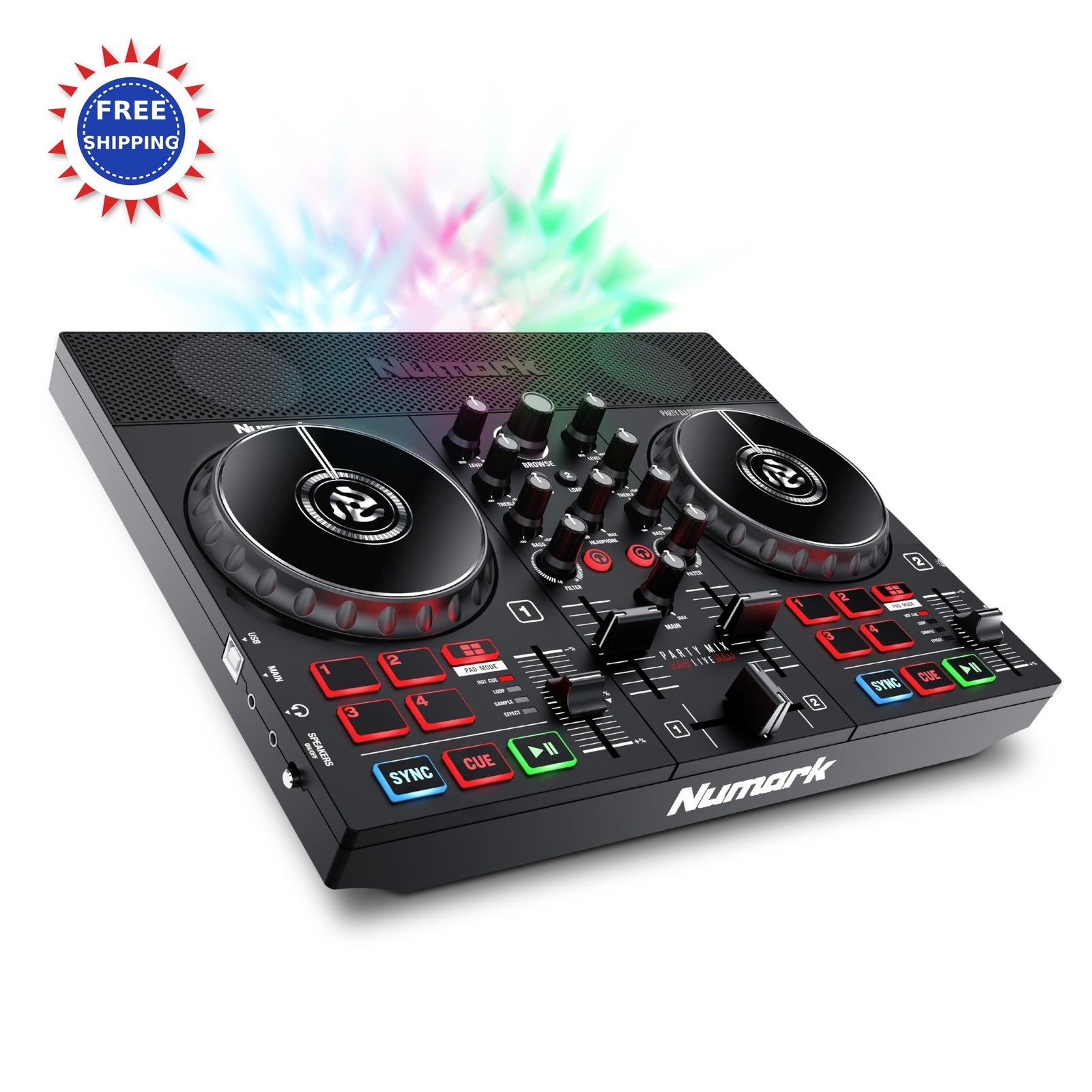 Numark Party Mix Live DJ Controller with Speakers Lights 2 Decks Mixer Audio
