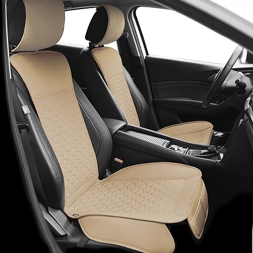 Auto Car Seat Covers Leather Car Seat Protector for Front Seats Only Beige