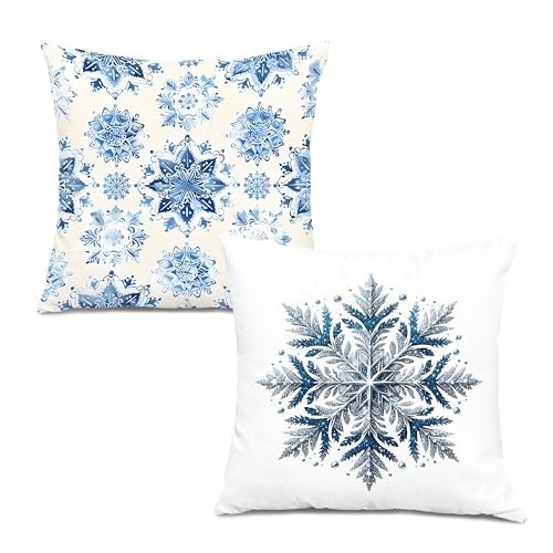 Blue Christmas Snowflake Throw Pillow Covers 18x18, Silver Blue Colour 15