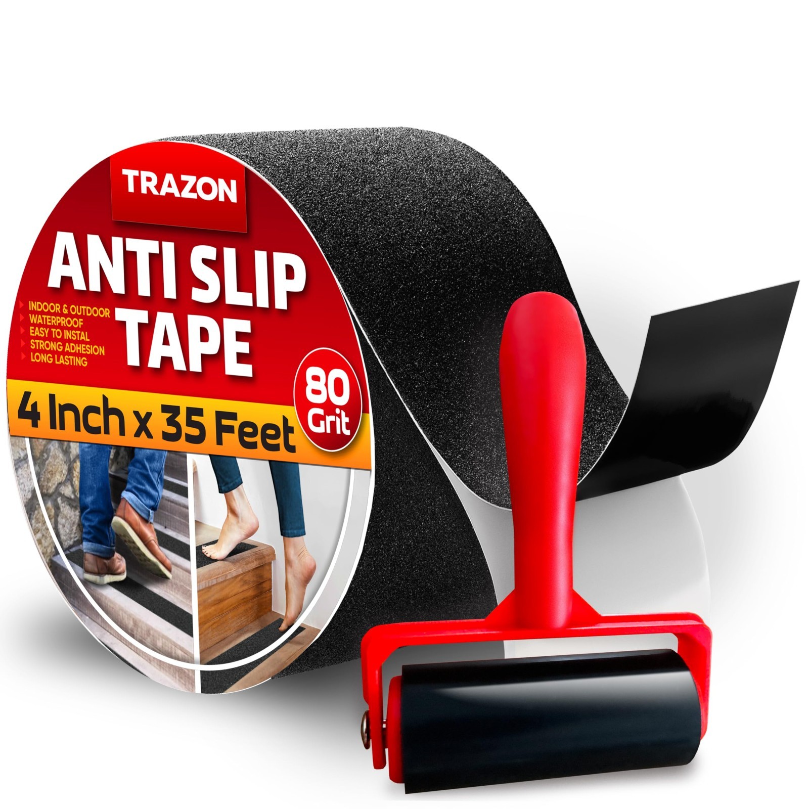 Heavy Duty Anti-Slip Grip Tape - Waterproof Non-Skid Roll for Stairs & Ramps 4"x