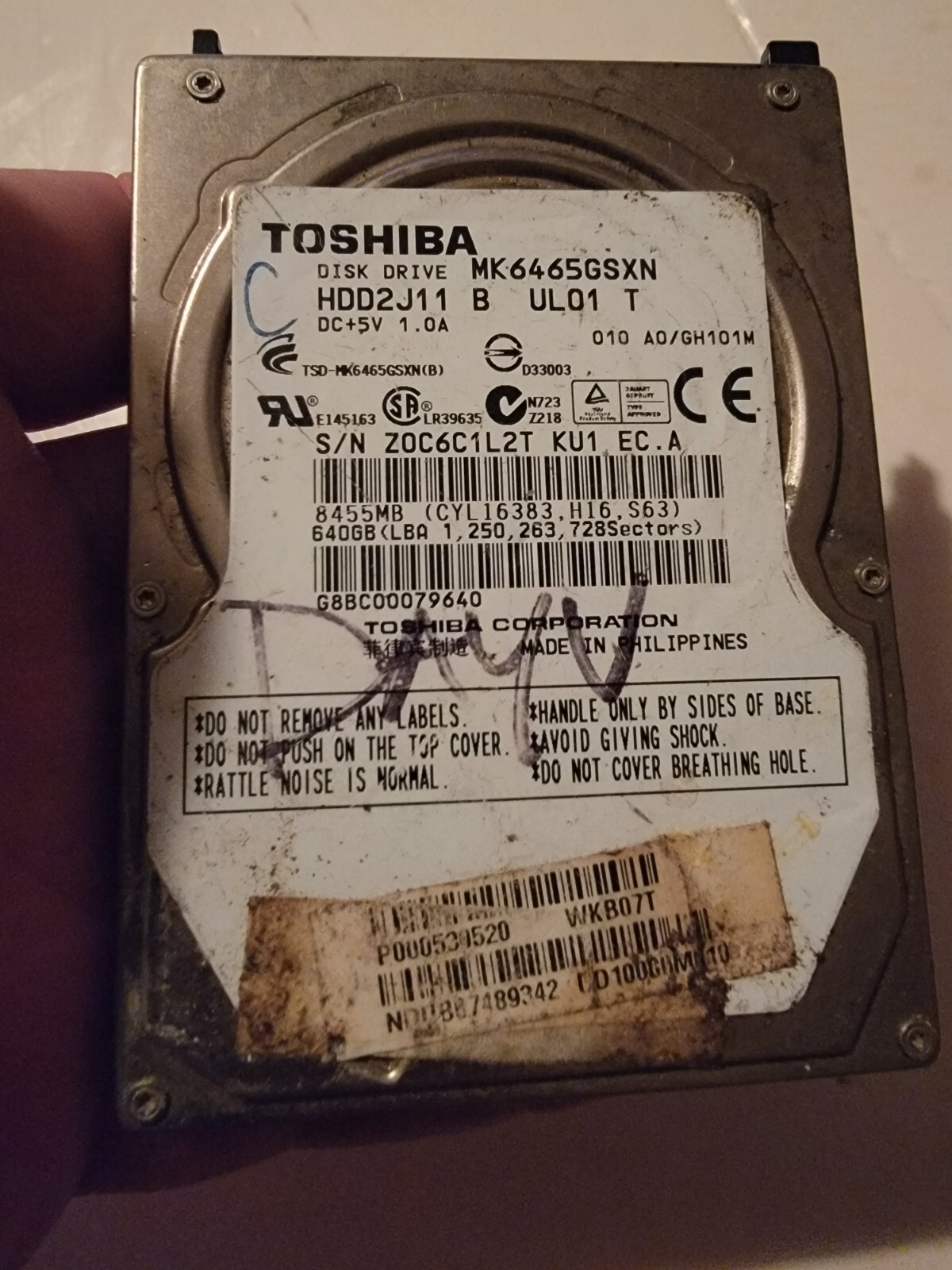Toshiba HDD 5400RPM Cache 5400 RPM SATA II  2.5" Hard Drive  MK6465GSXN 640GB 