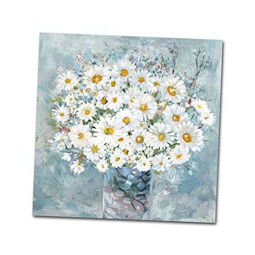 Flowers Bathroom Wall Decor Floral Canvas Wall Art White 11.8"L x 11.8"W daisy
