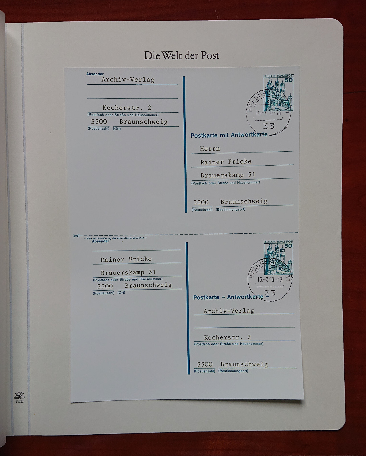 Vordruckblatt Die World D Post Rear Buys Sender Archivverlag Braunschweig