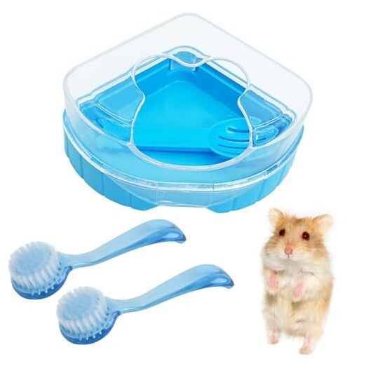  Hamster Bathroom Gerbil Sand Dry Bath Plastic Hamster Bathroom with Brushes