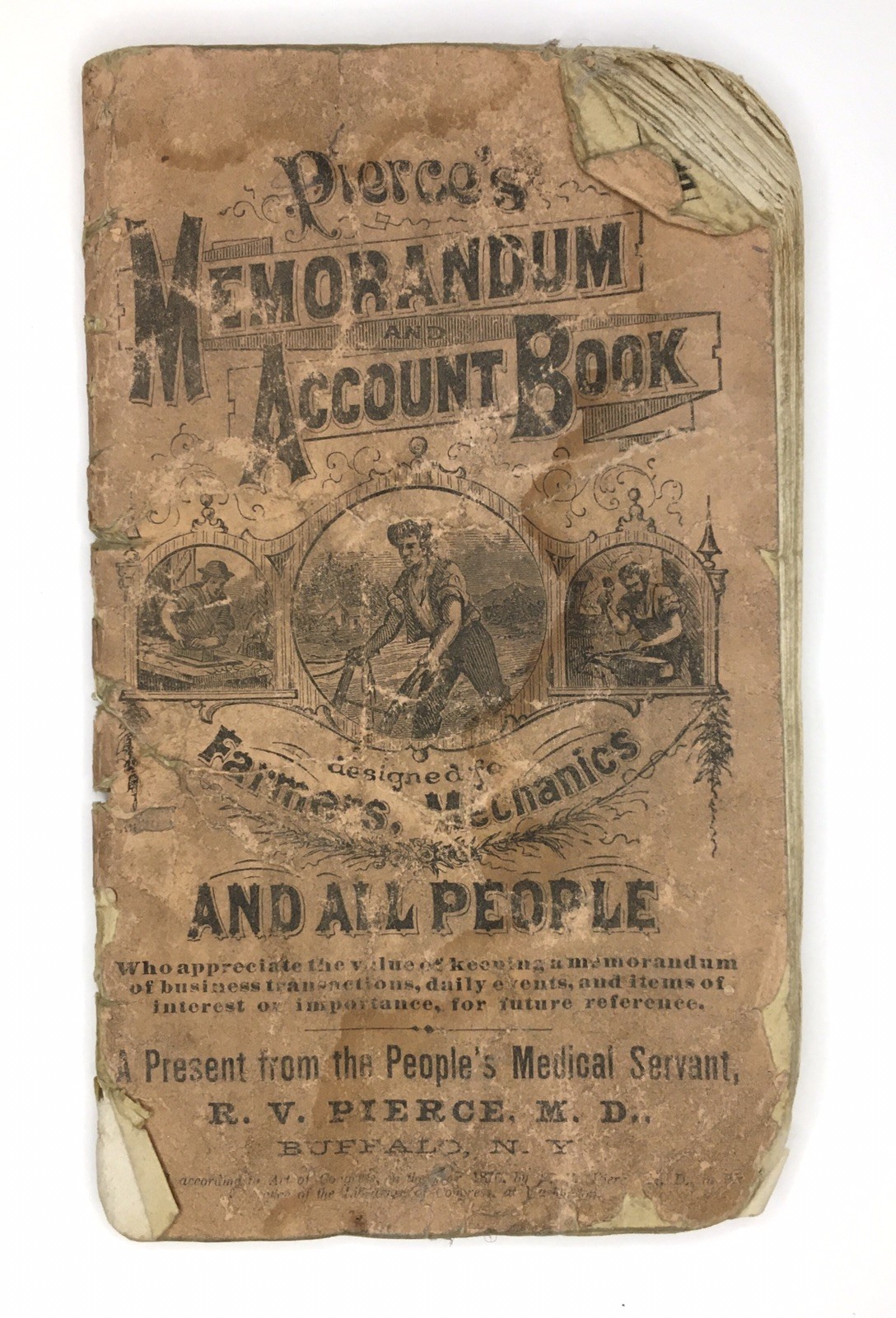 Antique 1876 Pierce's Memorandum & Account Book, Designed For Farmers, Mechanics
