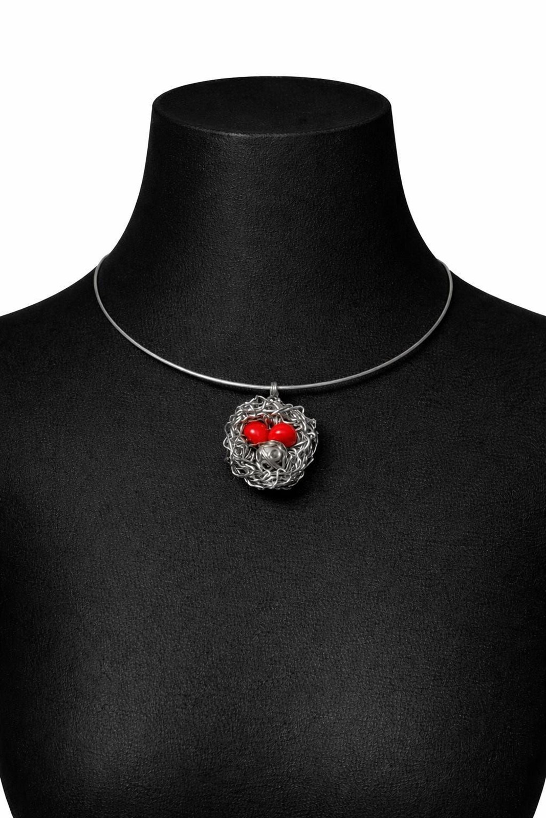 Bird Nest Necklace: Red Coral Berber Wire Necklace