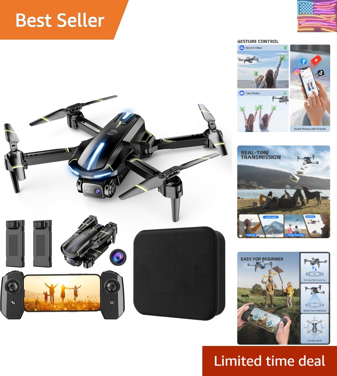 Drone with Camera 1080P HD FPV Foldable Mini Drone for Beginners Kids Adults,...