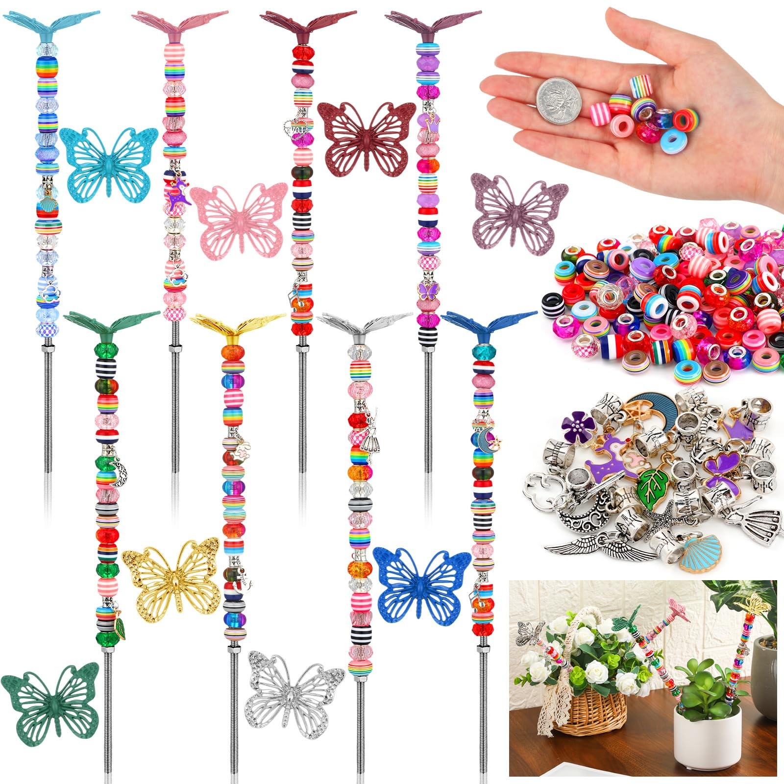 8 Set Garden Stakes 160 DIY Fairy Wand Beads Stakes Kit with Stainless Steel ...