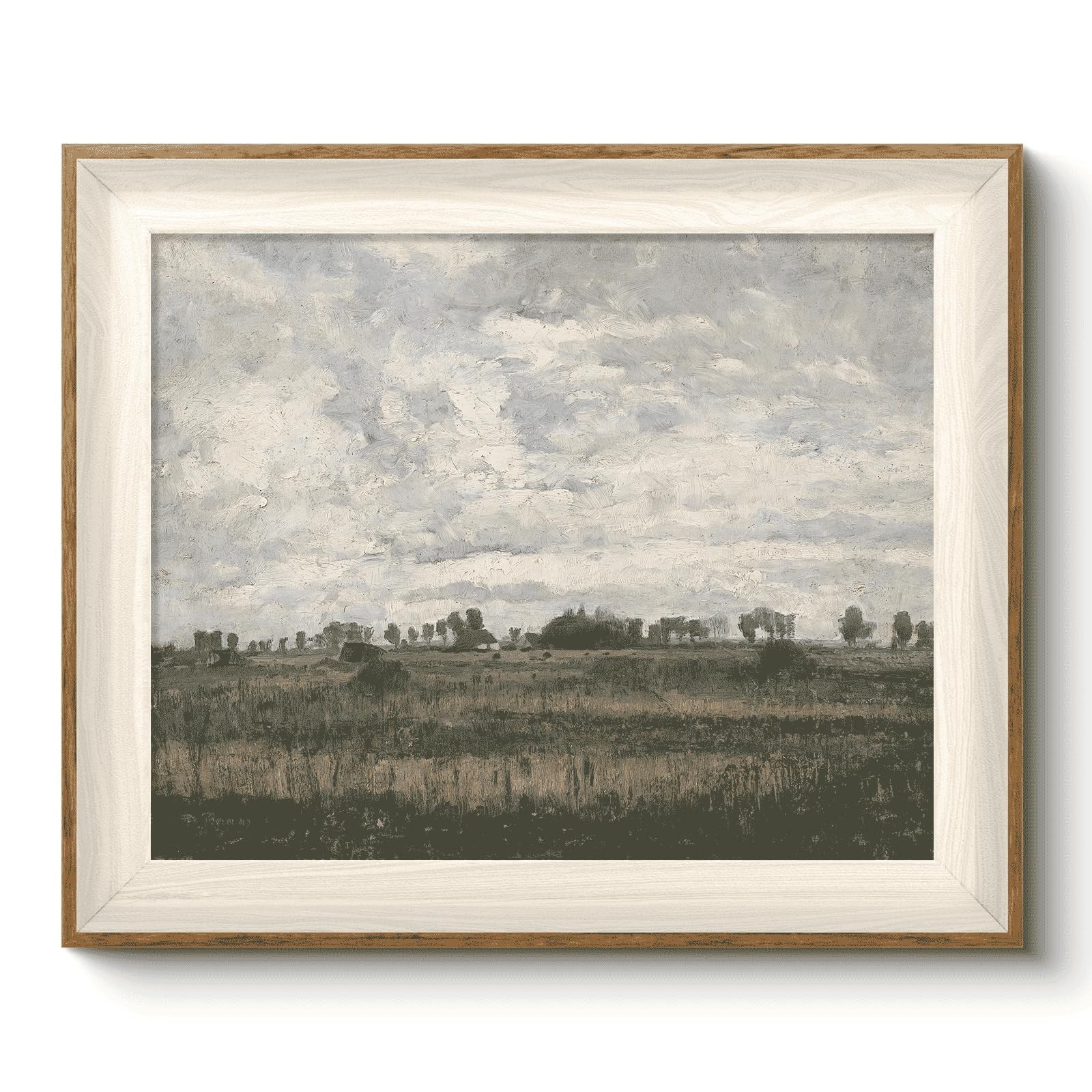 VIYYIEA Wide Framed Vintage Landscape Canvas Wall Art - Moody Meadow Impressi...